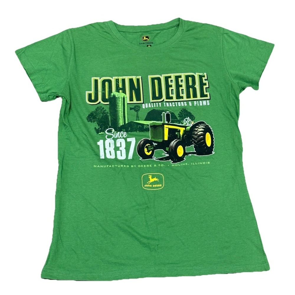 John Deere Since 1837 Graphic Print T Shirt Women's Medium Green Tractors Tee